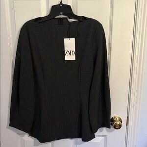 Zara Black Long-Sleeve Blouse